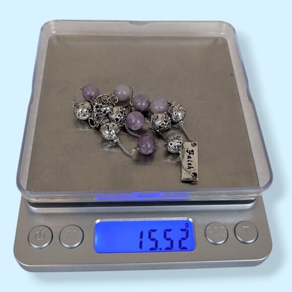 Dainty Amethyst Beaded "Faith" Necklace - Picture 4 of 6